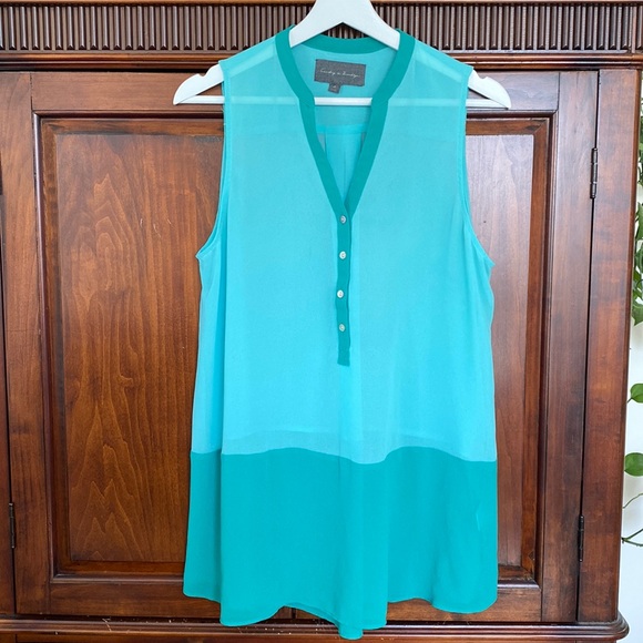 Anthropologie Sunday in Brooklyn colourblock sleeveless blouse green - Picture 2 of 12